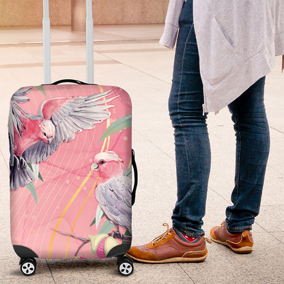 Australia Breast Cancer Luggage Cover Pink Galah with Eucalyptus Flowers