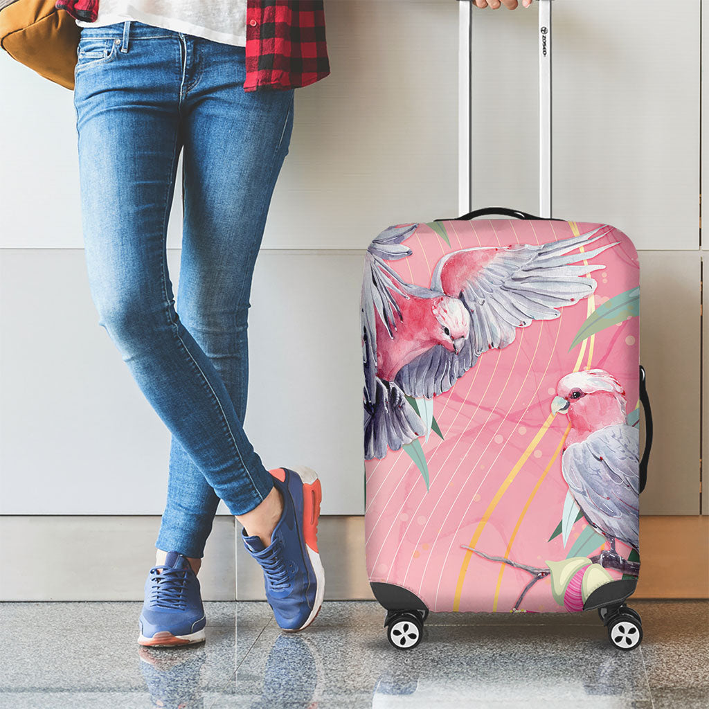 Australia Breast Cancer Luggage Cover Pink Galah with Eucalyptus Flowers