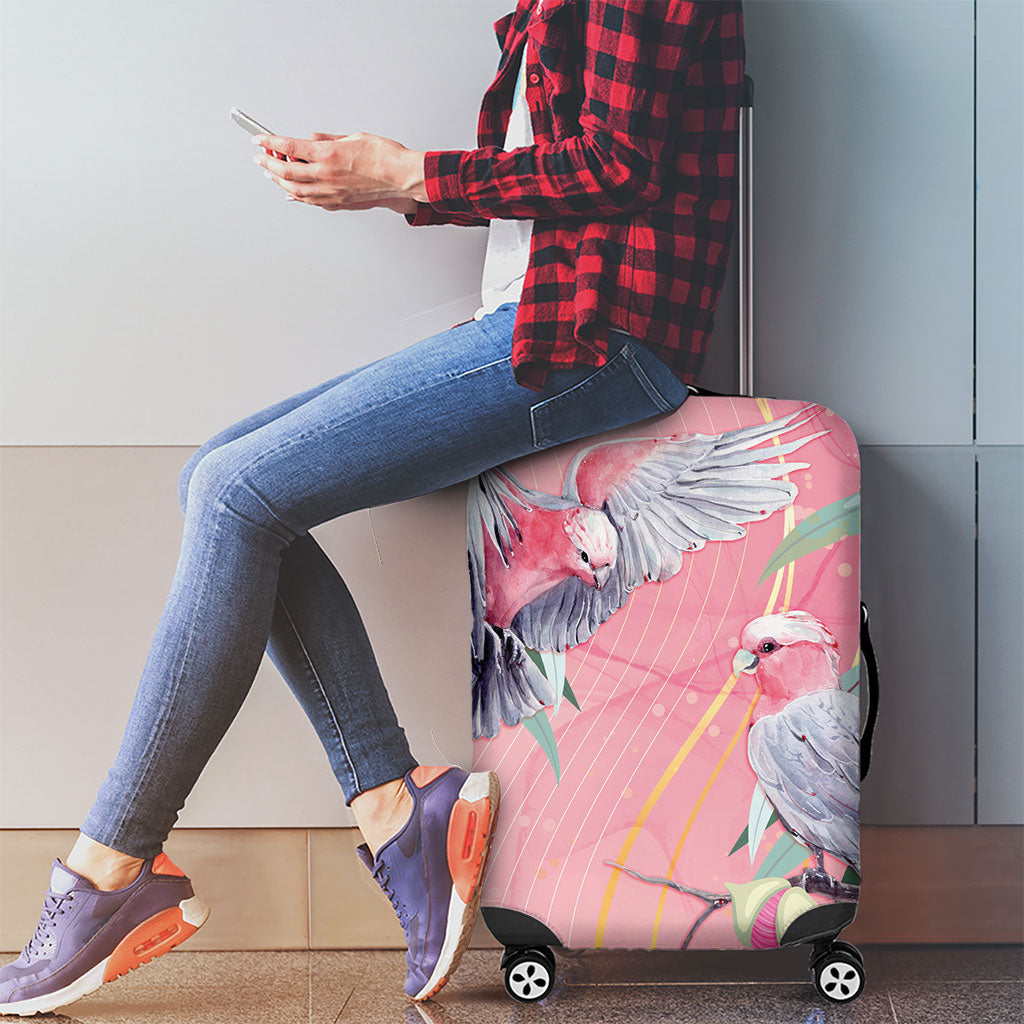 Australia Breast Cancer Luggage Cover Pink Galah with Eucalyptus Flowers