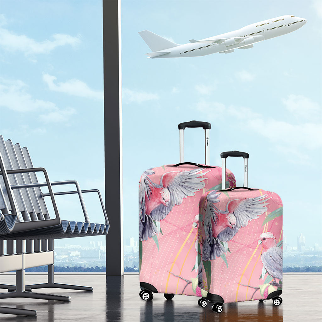 Australia Breast Cancer Luggage Cover Pink Galah with Eucalyptus Flowers