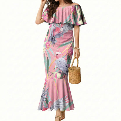 Australia Breast Cancer Mermaid Dress Pink Galah with Eucalyptus Flowers