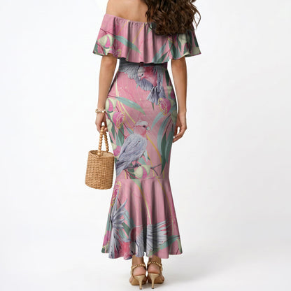 Australia Breast Cancer Mermaid Dress Pink Galah with Eucalyptus Flowers