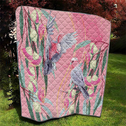 Australia Breast Cancer Quilt Pink Galah with Eucalyptus Flowers