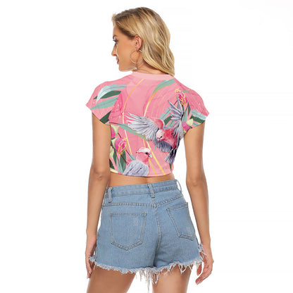 Australia Breast Cancer Raglan Cropped T Shirt Pink Galah with Eucalyptus Flowers