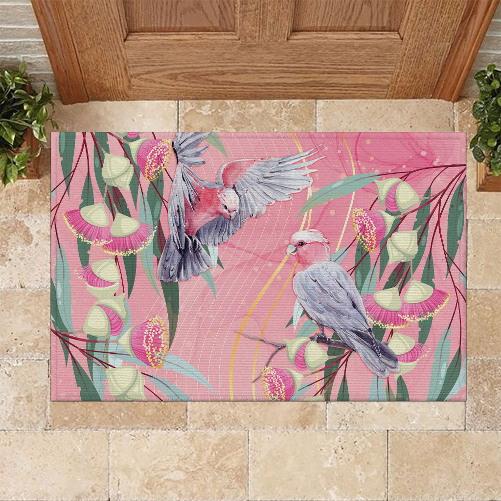 Australia Breast Cancer Rubber Doormat Pink Galah with Eucalyptus Flowers