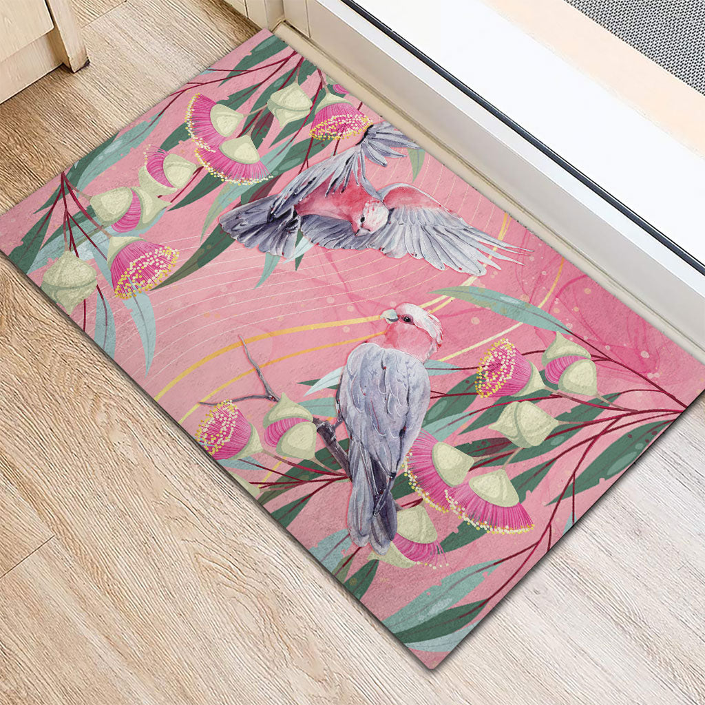 Australia Breast Cancer Rubber Doormat Pink Galah with Eucalyptus Flowers