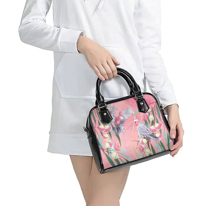Australia Breast Cancer Shoulder Handbag Pink Galah with Eucalyptus Flowers