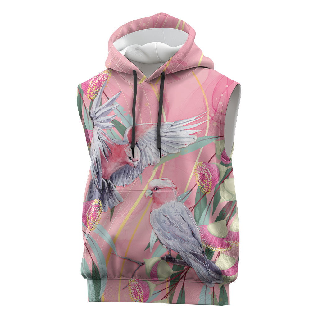 Australia Breast Cancer Sleeveless Hoodie Pink Galah with Eucalyptus Flowers