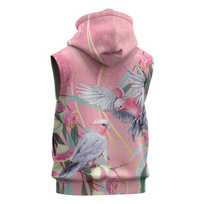 Australia Breast Cancer Sleeveless Hoodie Pink Galah with Eucalyptus Flowers