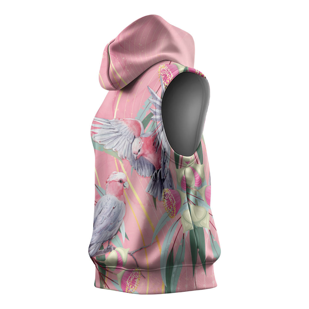 Australia Breast Cancer Sleeveless Hoodie Pink Galah with Eucalyptus Flowers
