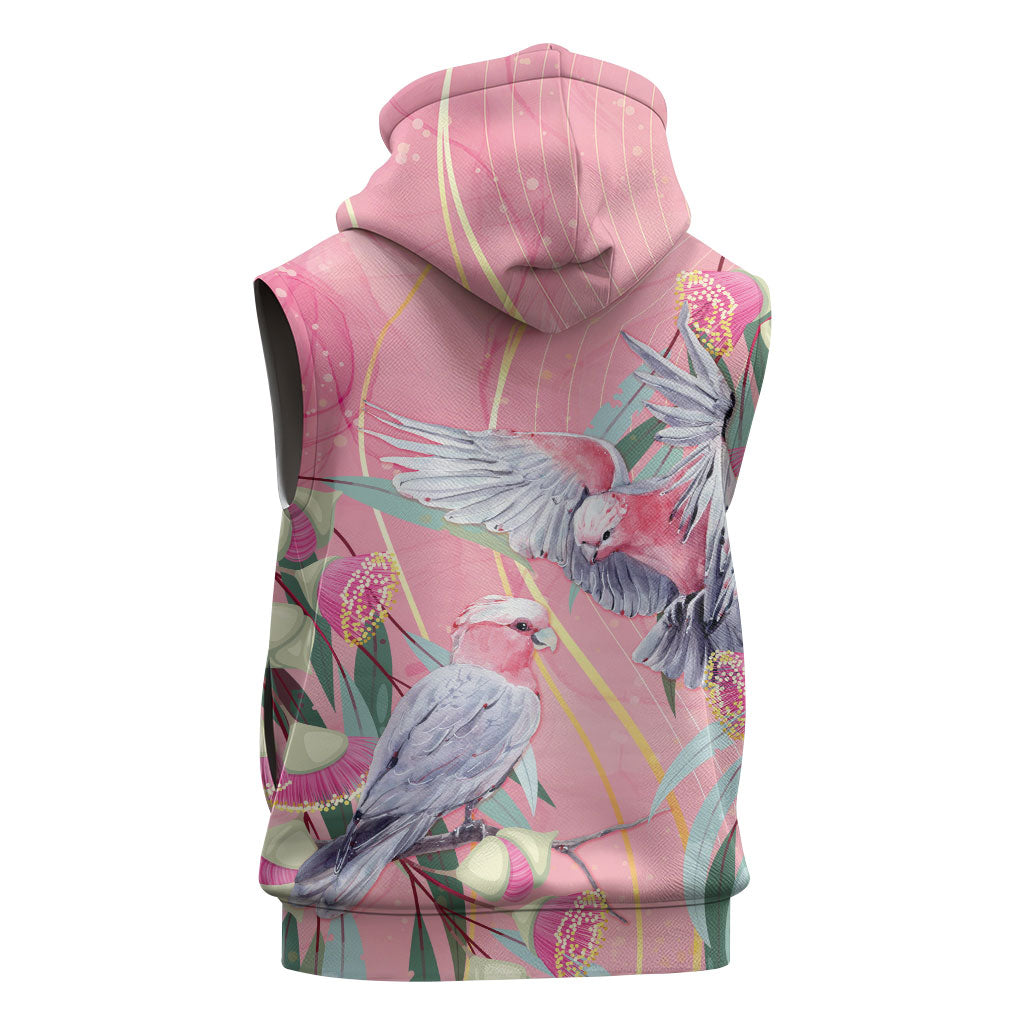 Australia Breast Cancer Sleeveless Zip Hoodie Pink Galah with Eucalyptus Flowers