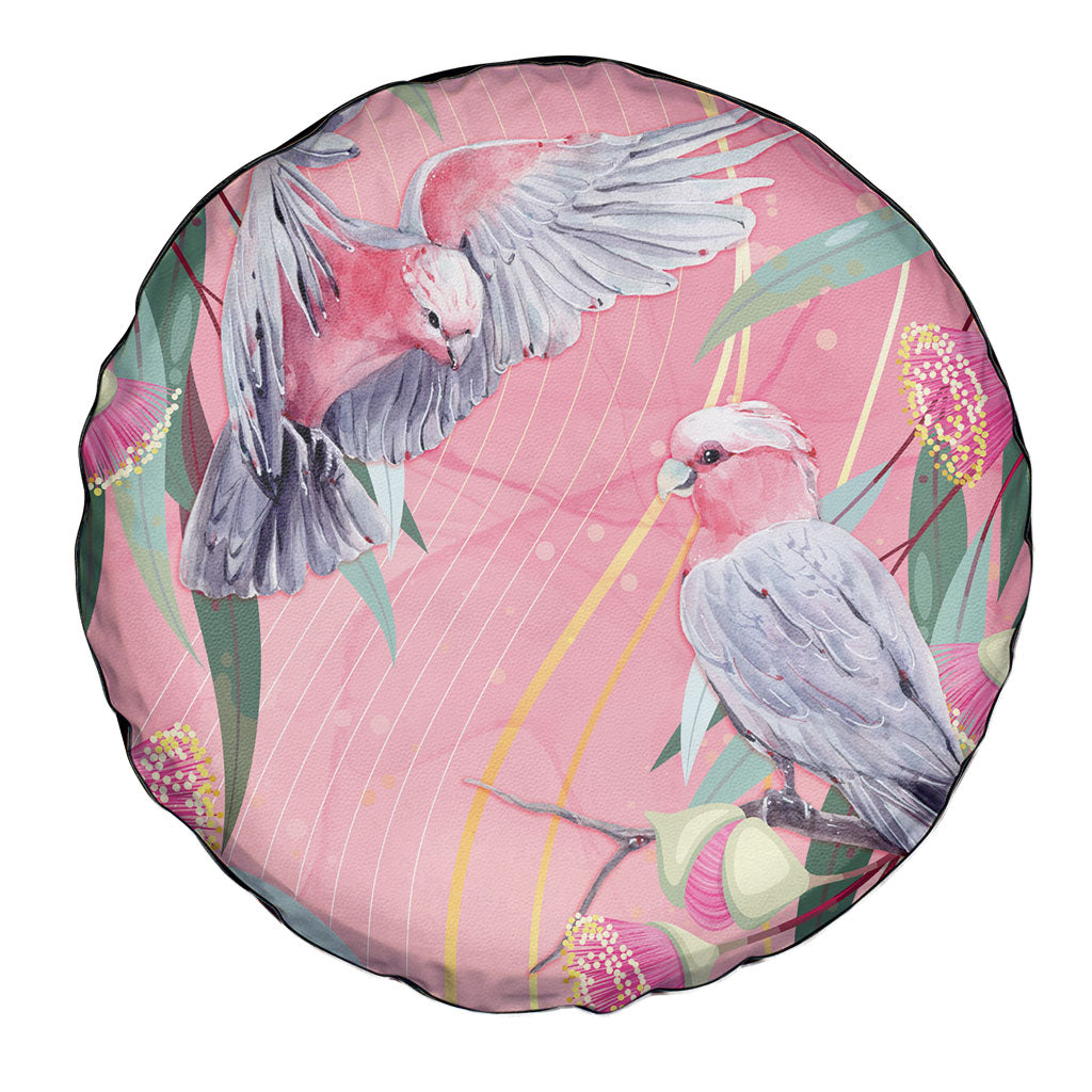 Australia Breast Cancer Spare Tire Cover Pink Galah with Eucalyptus Flowers