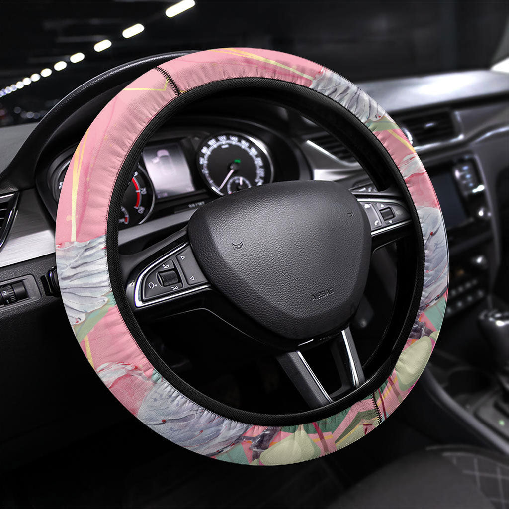 Australia Breast Cancer Steering Wheel Cover Pink Galah with Eucalyptus Flowers