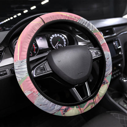 Australia Breast Cancer Steering Wheel Cover Pink Galah with Eucalyptus Flowers