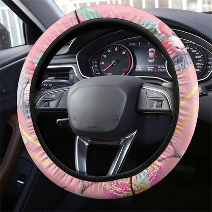Australia Breast Cancer Steering Wheel Cover Pink Galah with Eucalyptus Flowers