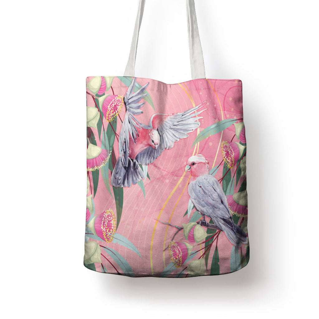 Australia Breast Cancer Tote Bag Pink Galah with Eucalyptus Flowers