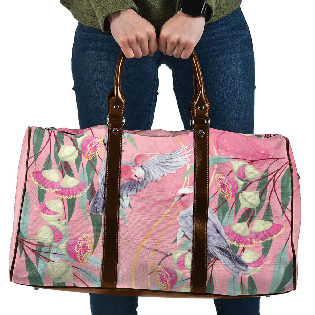 Australia Breast Cancer Travel Bag Pink Galah with Eucalyptus Flowers