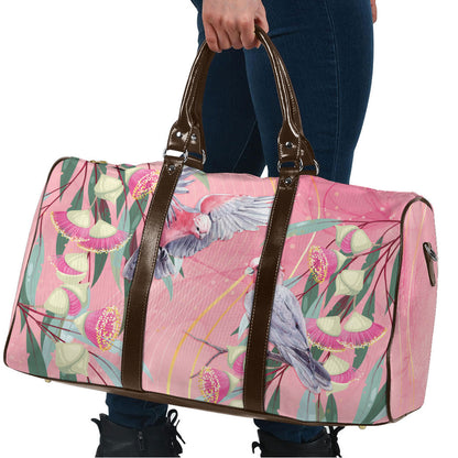 Australia Breast Cancer Travel Bag Pink Galah with Eucalyptus Flowers