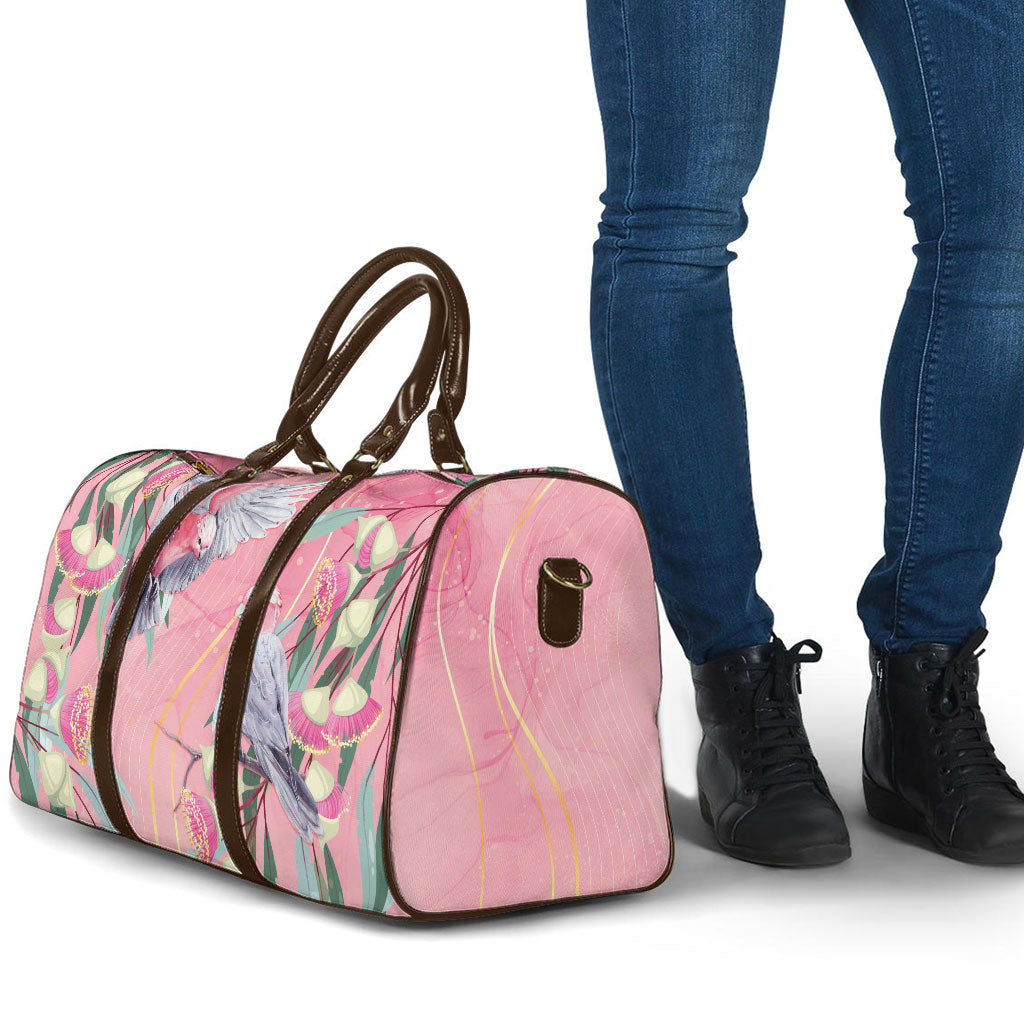 Australia Breast Cancer Travel Bag Pink Galah with Eucalyptus Flowers