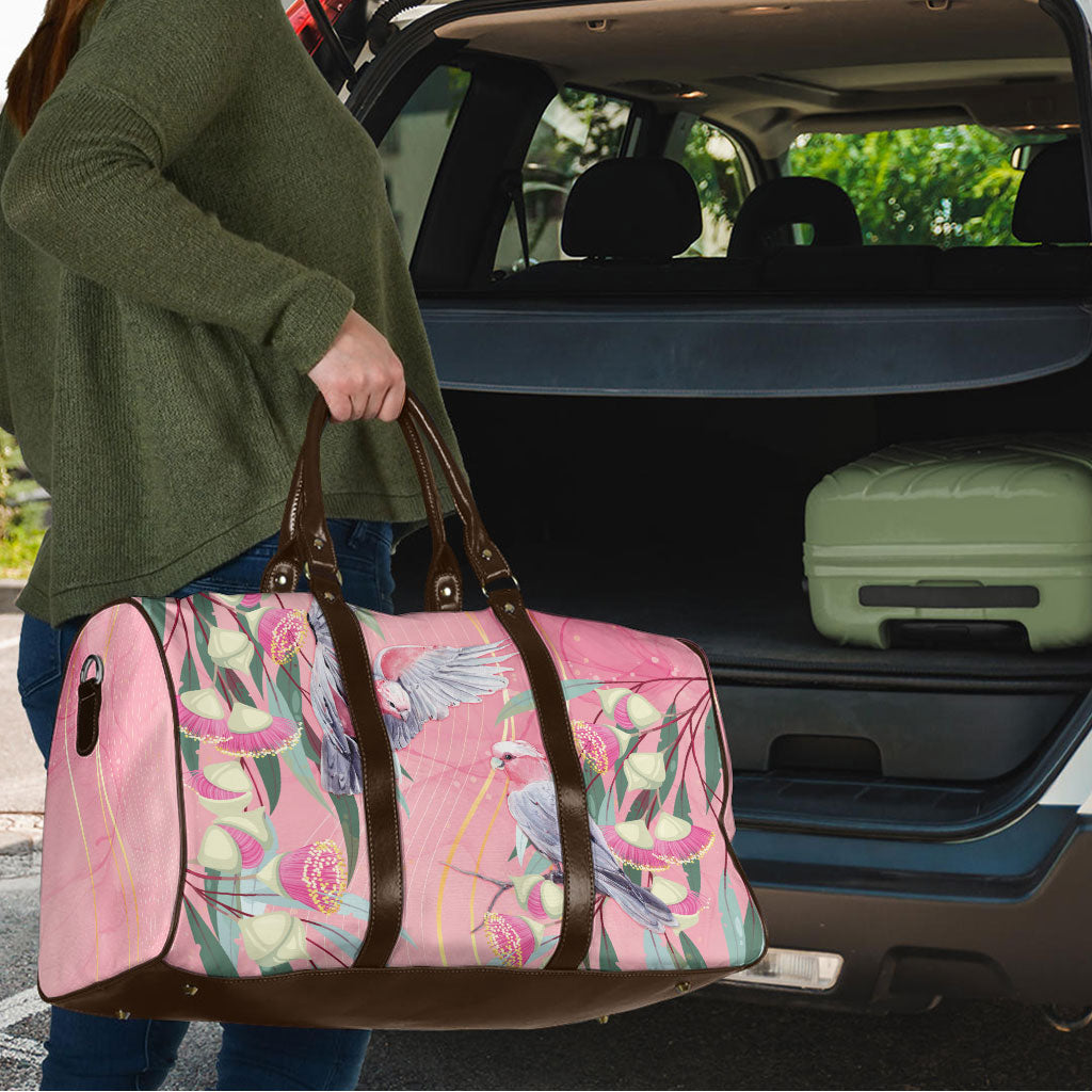 Australia Breast Cancer Travel Bag Pink Galah with Eucalyptus Flowers