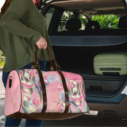 Australia Breast Cancer Travel Bag Pink Galah with Eucalyptus Flowers