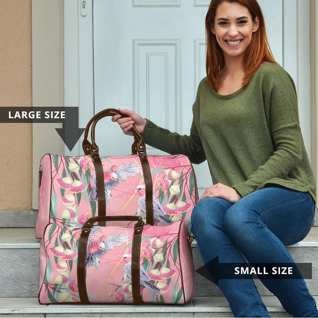 Australia Breast Cancer Travel Bag Pink Galah with Eucalyptus Flowers