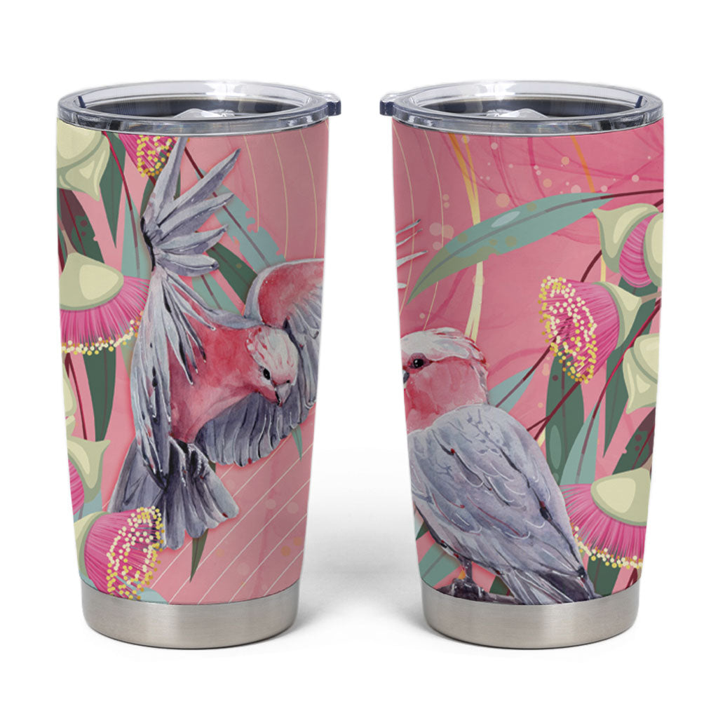 Australia Breast Cancer Tumbler Cup Pink Galah with Eucalyptus Flowers