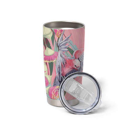Australia Breast Cancer Tumbler Cup Pink Galah with Eucalyptus Flowers