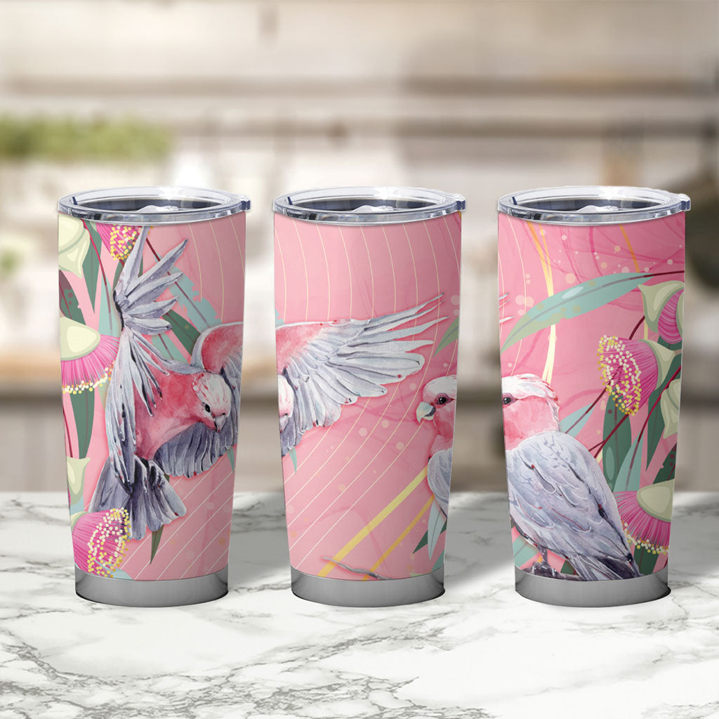 Australia Breast Cancer Tumbler Cup Pink Galah with Eucalyptus Flowers