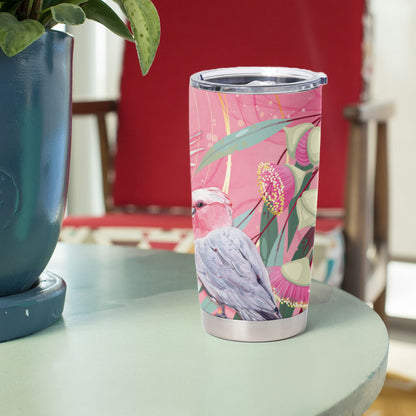 Australia Breast Cancer Tumbler Cup Pink Galah with Eucalyptus Flowers