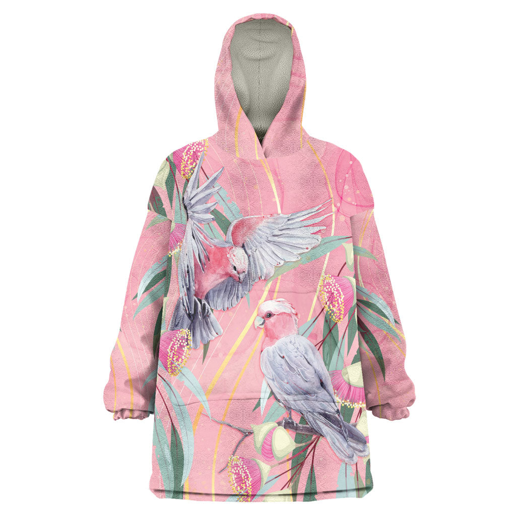 Australia Breast Cancer Wearable Blanket Hoodie Pink Galah with Eucalyptus Flowers