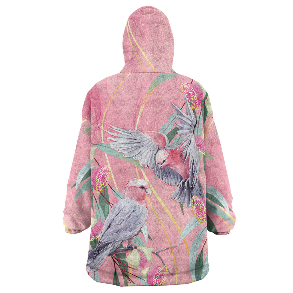 Australia Breast Cancer Wearable Blanket Hoodie Pink Galah with Eucalyptus Flowers