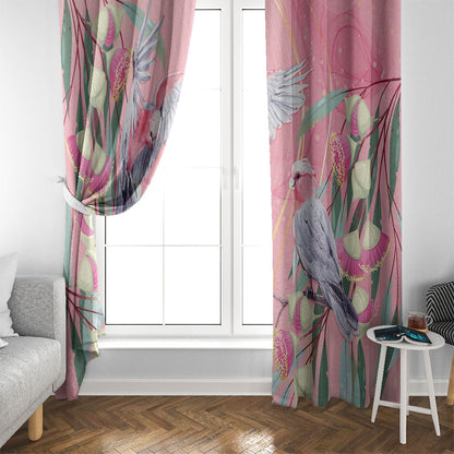 Australia Breast Cancer Window Curtain Pink Galah with Eucalyptus Flowers