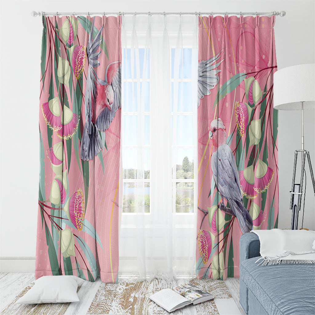 Australia Breast Cancer Window Curtain Pink Galah with Eucalyptus Flowers