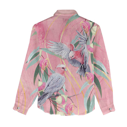 Australia Breast Cancer Women Casual Shirt Pink Galah with Eucalyptus Flowers