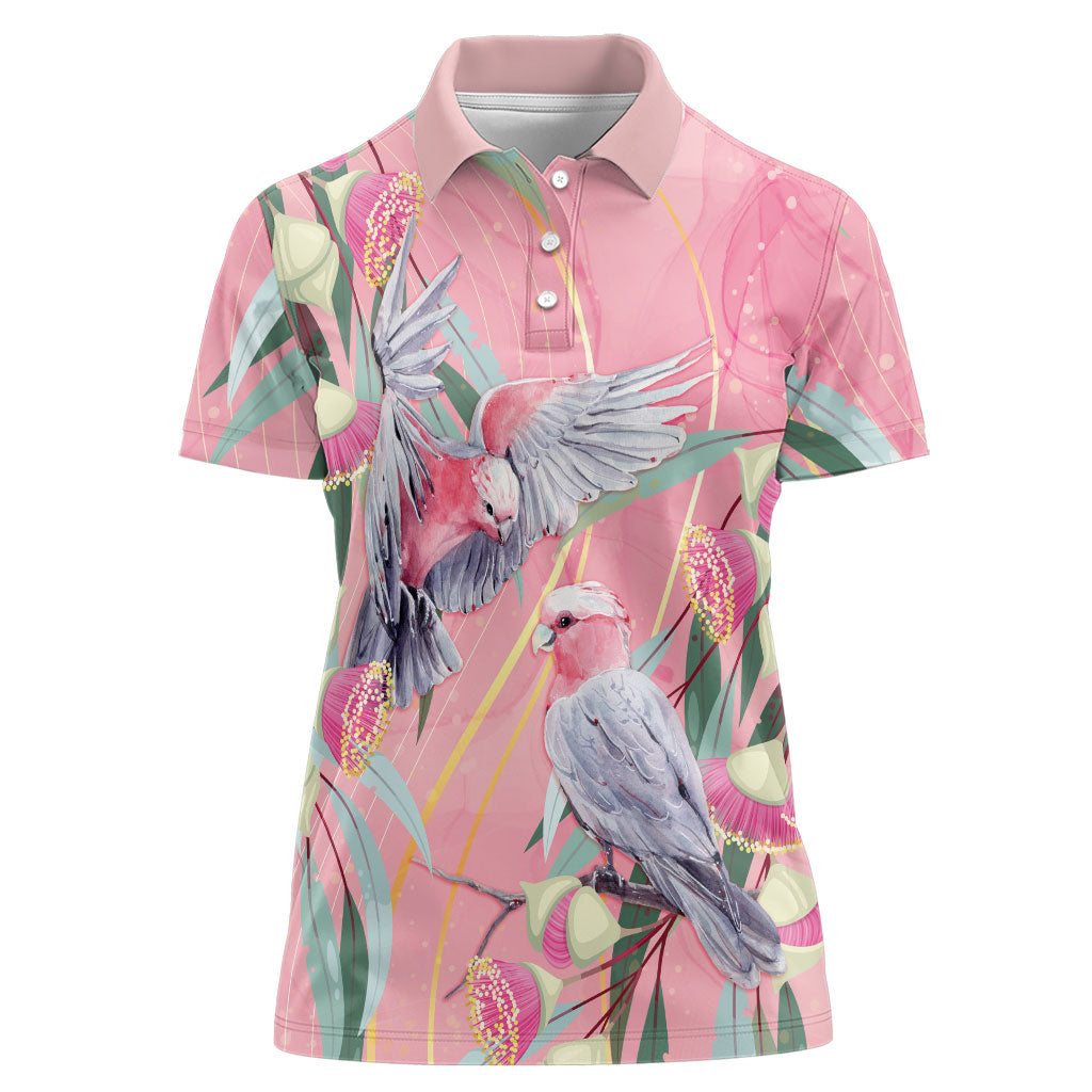 Australia Breast Cancer Women Polo Shirt Pink Galah with Eucalyptus Flowers