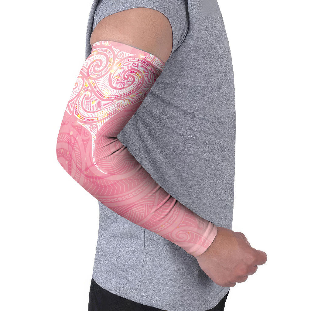 Breast Cancer Movement Maori Aotearoa Arm Sleeves Manta Ray - Pink Glaze