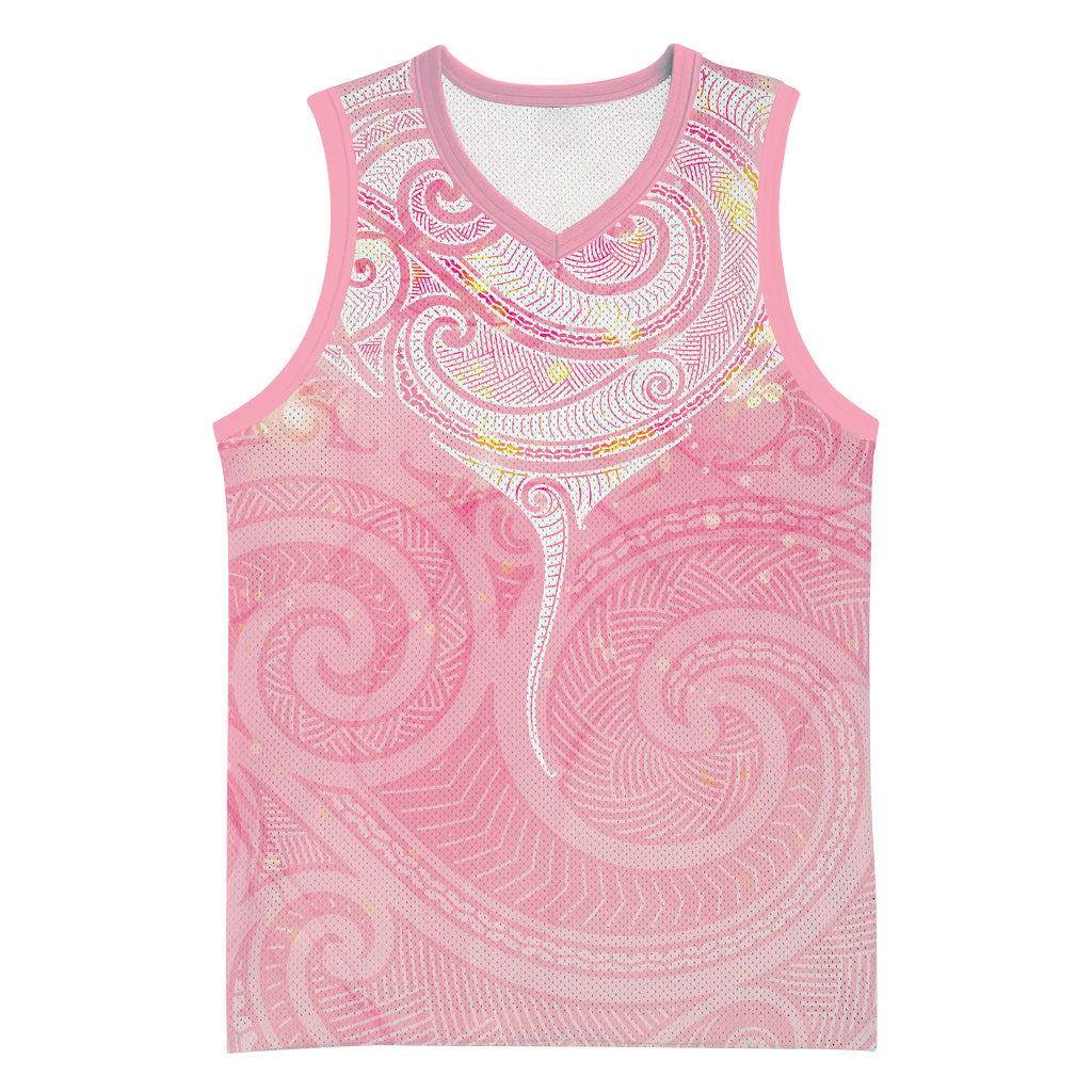 Breast Cancer Movement Maori Aotearoa Basketball Jersey Manta Ray - Pink Glaze