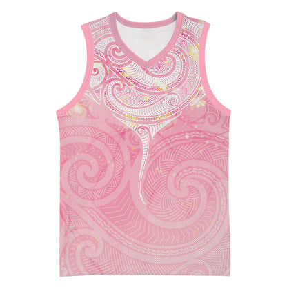 Breast Cancer Movement Maori Aotearoa Basketball Jersey Manta Ray - Pink Glaze