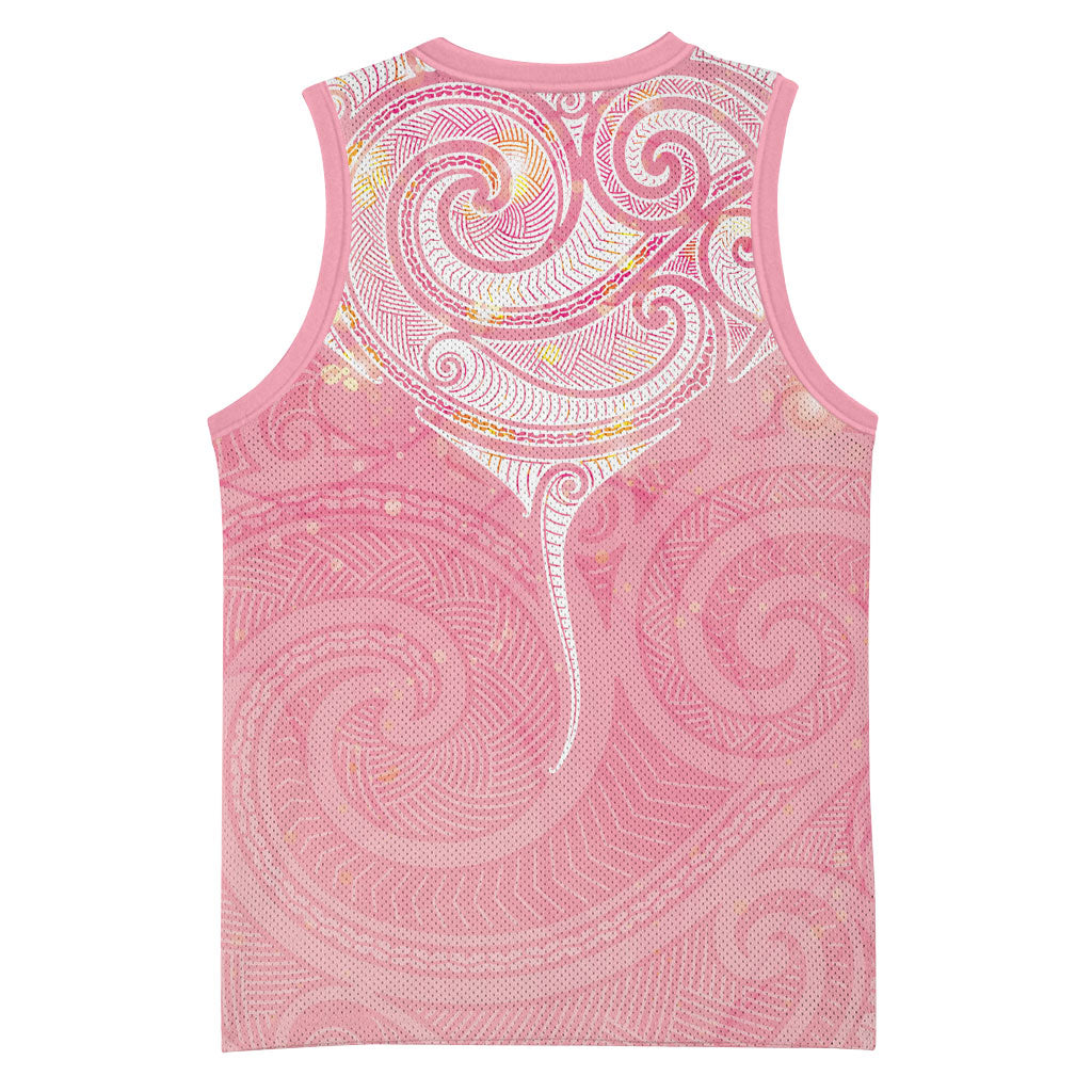 Breast Cancer Movement Maori Aotearoa Basketball Jersey Manta Ray - Pink Glaze