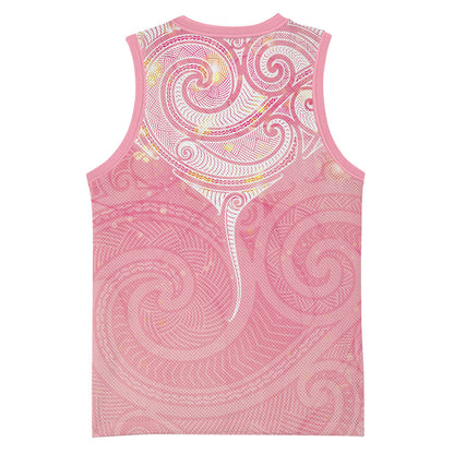Breast Cancer Movement Maori Aotearoa Basketball Jersey Manta Ray - Pink Glaze