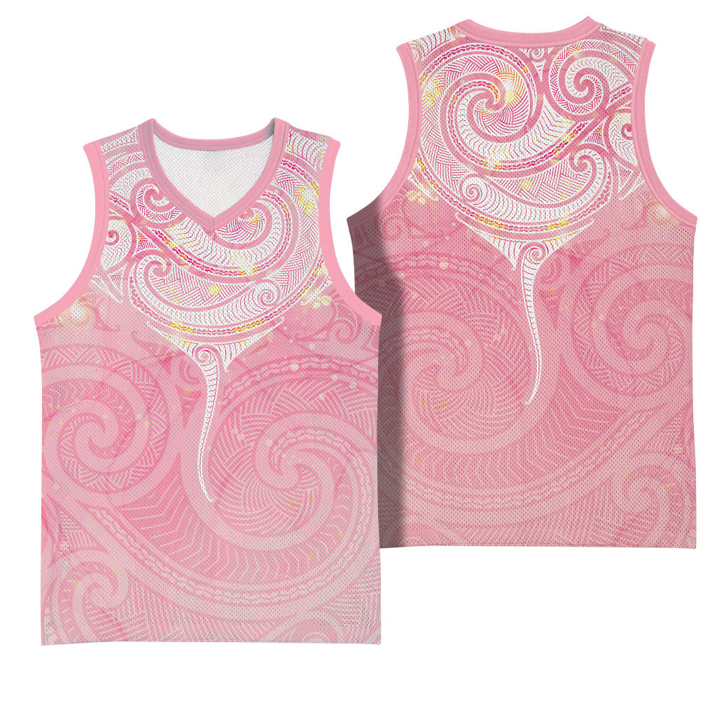Breast Cancer Movement Maori Aotearoa Basketball Jersey Manta Ray - Pink Glaze