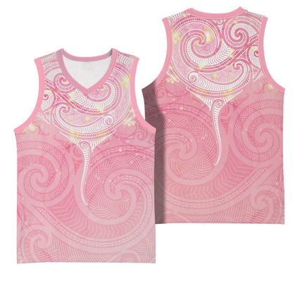 Breast Cancer Movement Maori Aotearoa Basketball Jersey Manta Ray - Pink Glaze