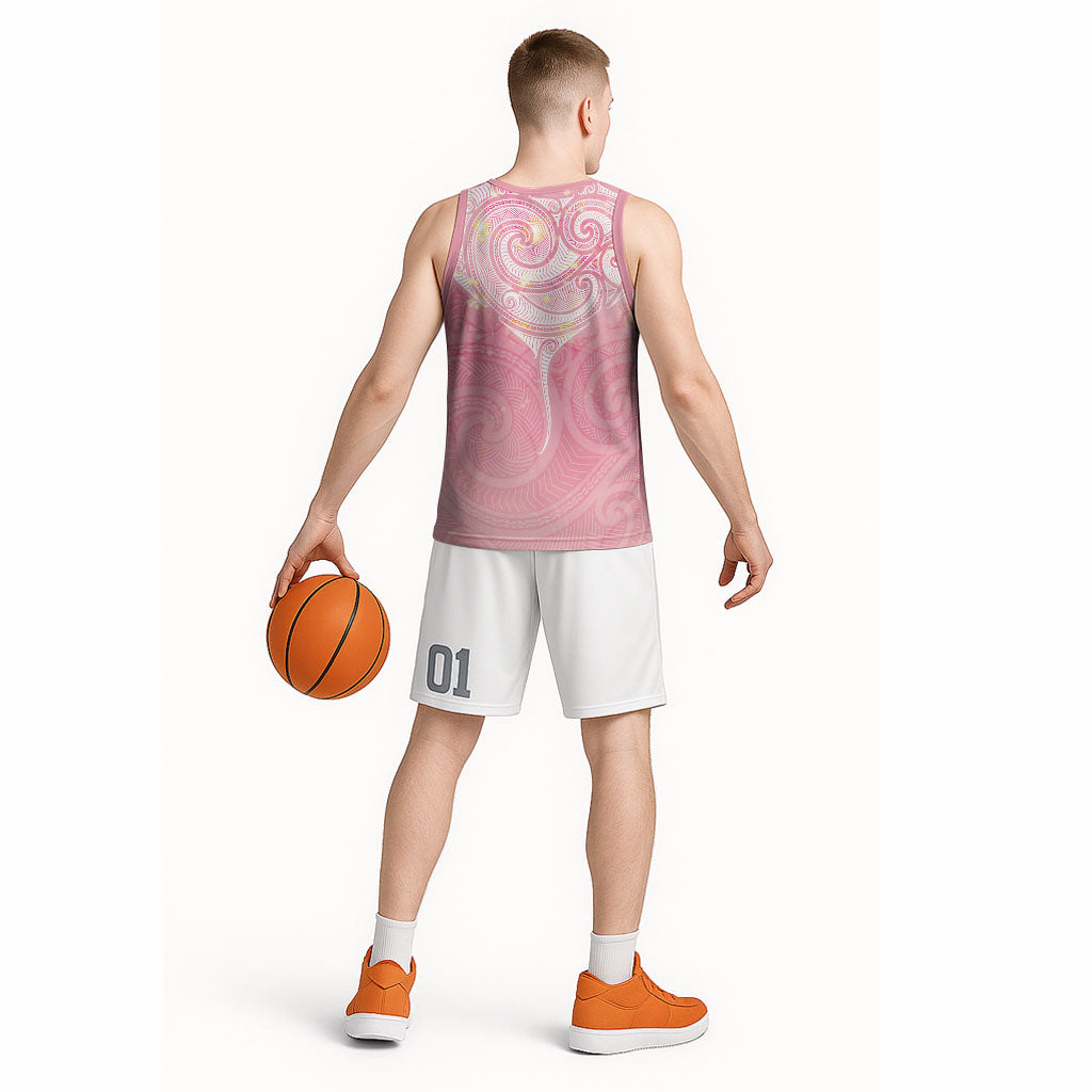 Breast Cancer Movement Maori Aotearoa Basketball Jersey Manta Ray - Pink Glaze