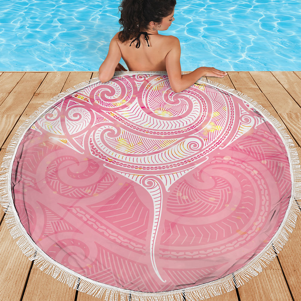 Breast Cancer Movement Maori Aotearoa Beach Blanket Manta Ray - Pink Glaze