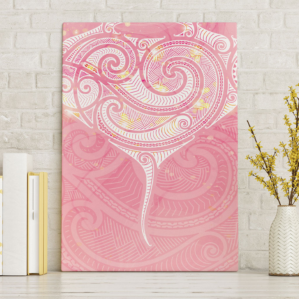 Breast Cancer Movement Maori Aotearoa Canvas Wall Art Manta Ray - Pink Glaze