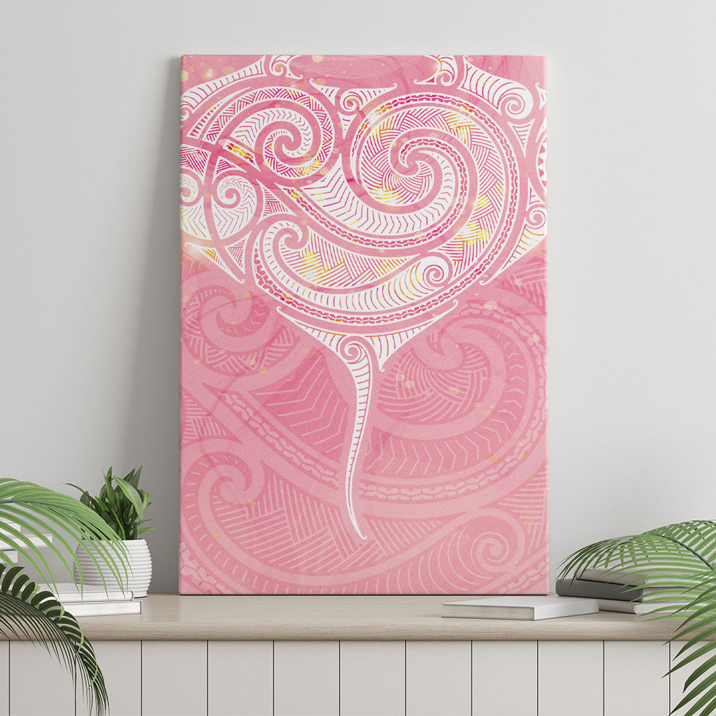 Breast Cancer Movement Maori Aotearoa Canvas Wall Art Manta Ray - Pink Glaze