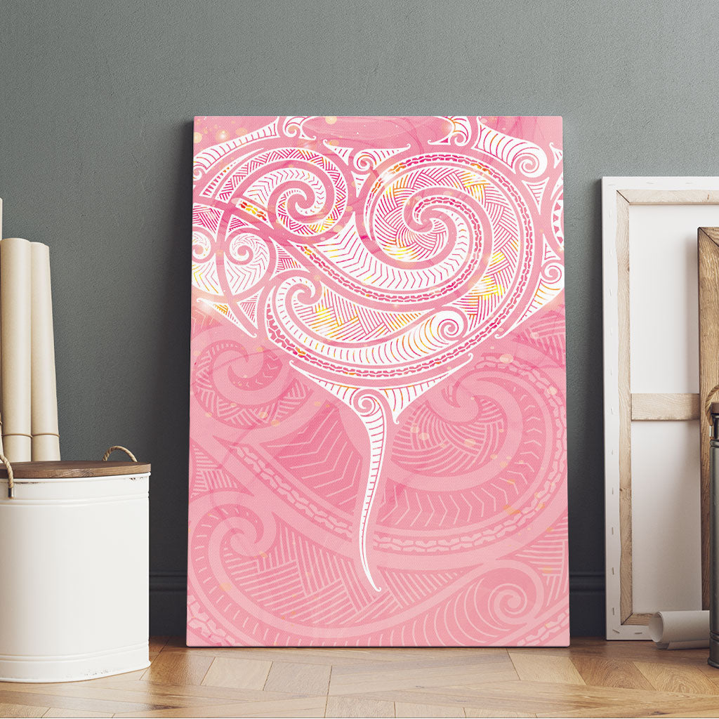 Breast Cancer Movement Maori Aotearoa Canvas Wall Art Manta Ray - Pink Glaze