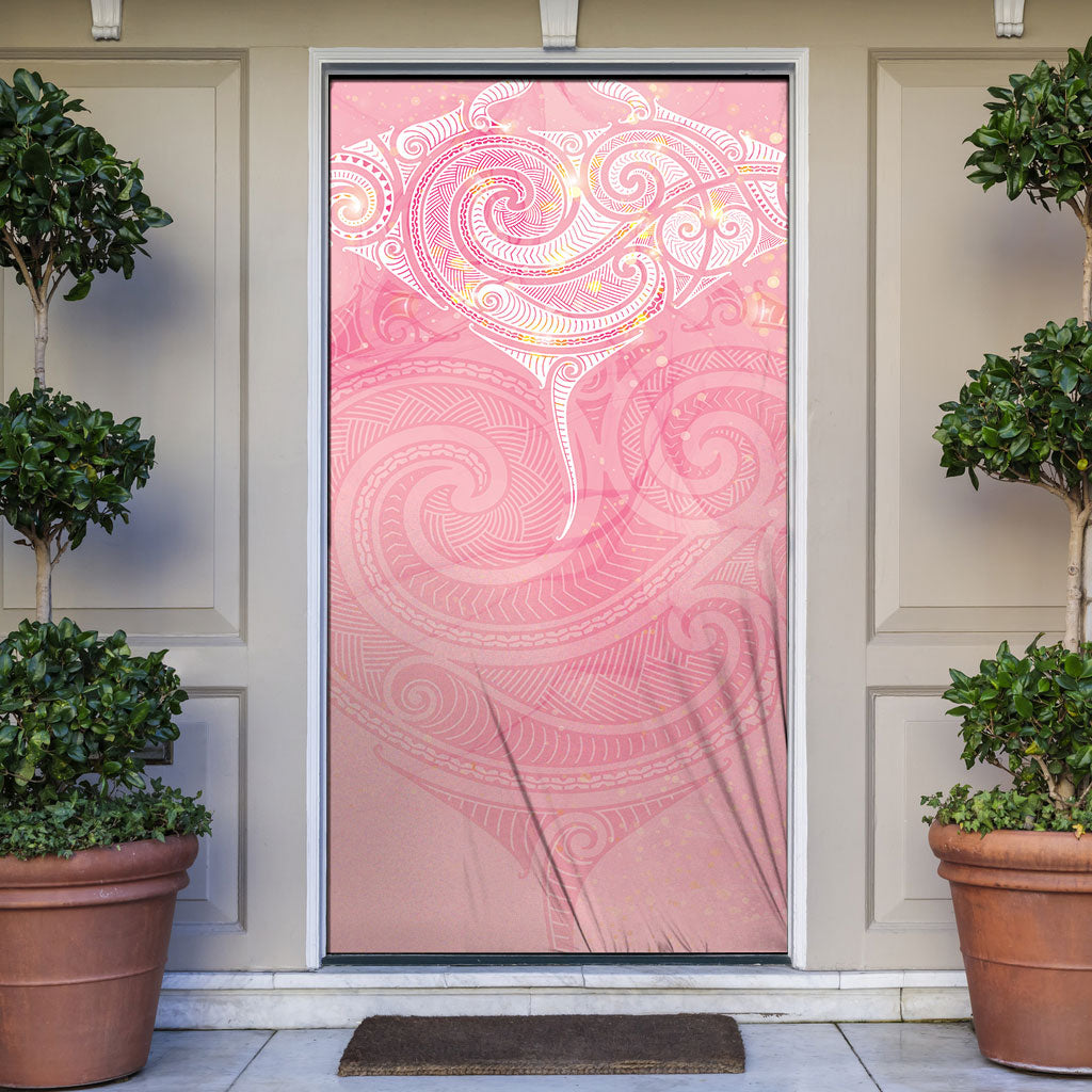 Breast Cancer Movement Maori Aotearoa Door Cover Manta Ray - Pink Glaze