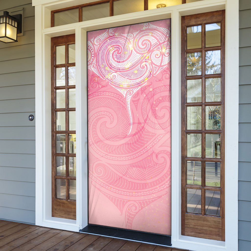 Breast Cancer Movement Maori Aotearoa Door Cover Manta Ray - Pink Glaze